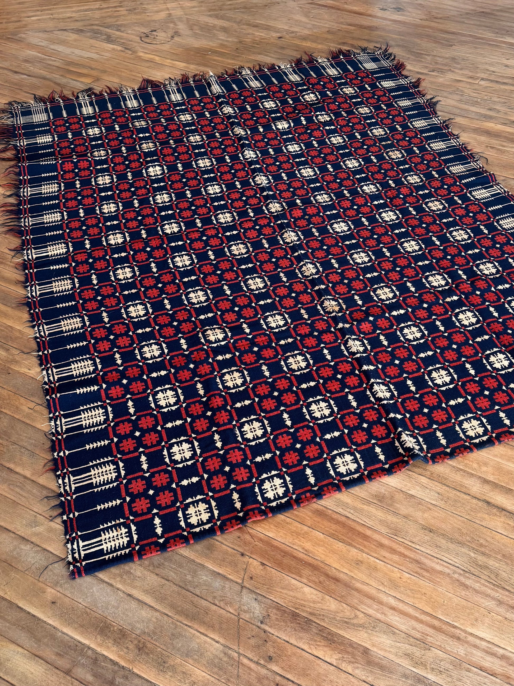 Blue and Red Antique Coverlet