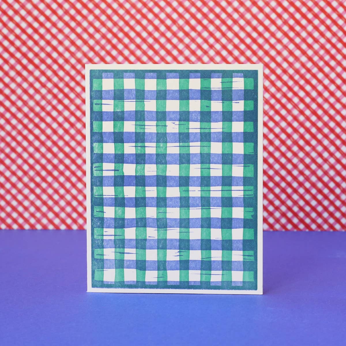 Gingham Blue Letterpress Card