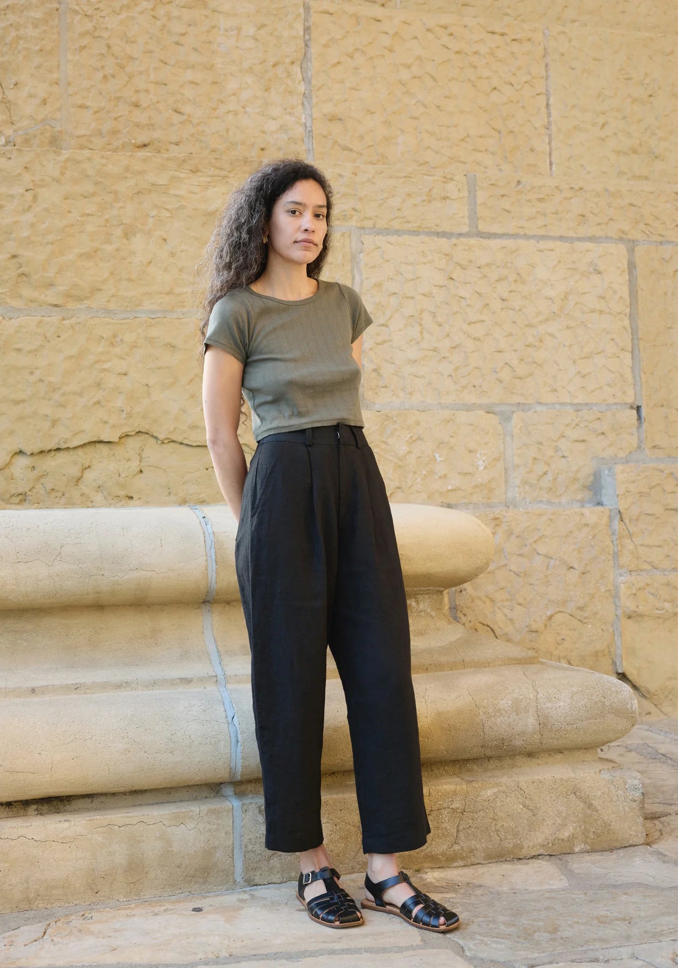 Crop Pointelle Tee in Sage