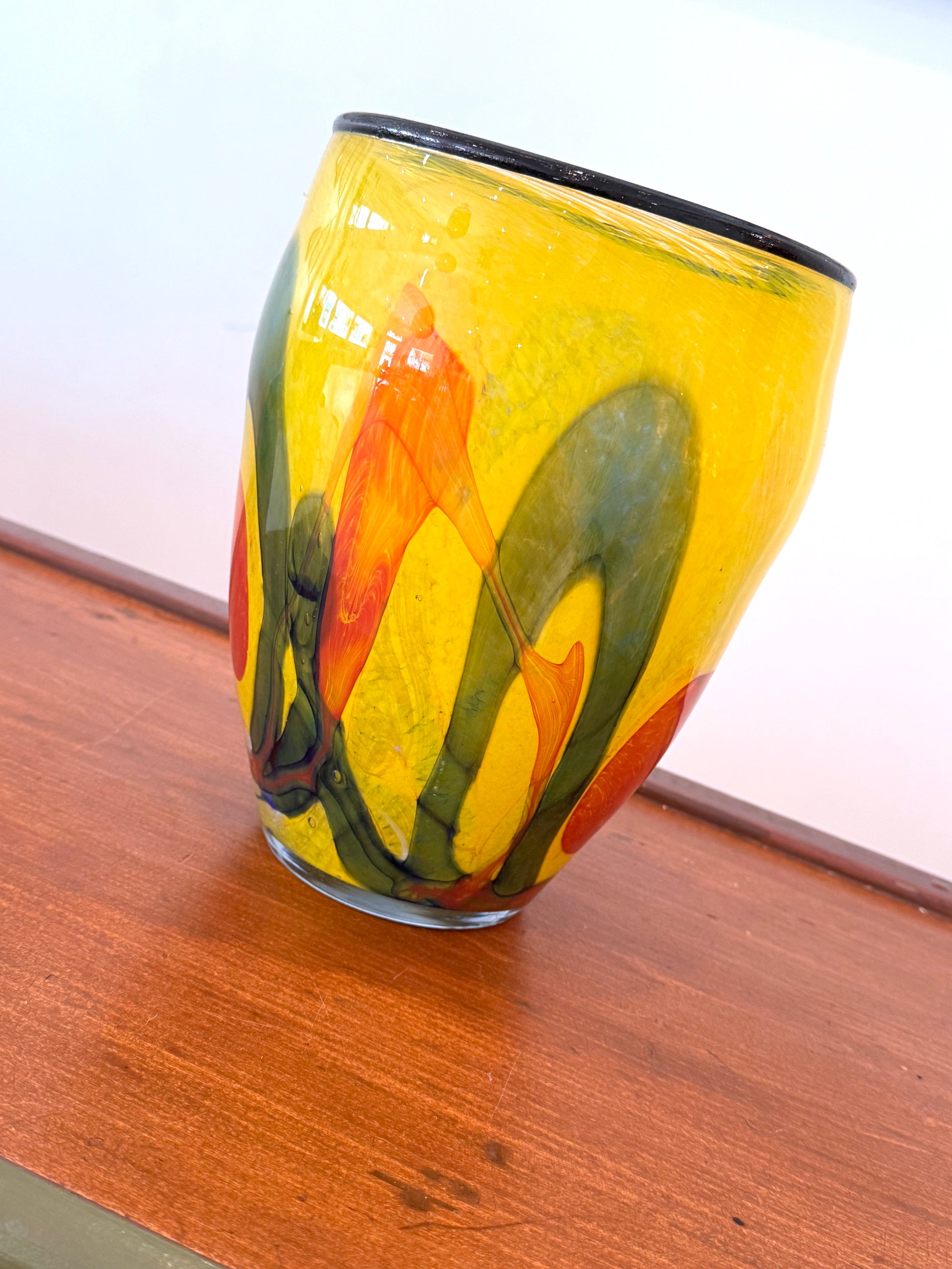 Vintage Yellow Abstract Glass Vase