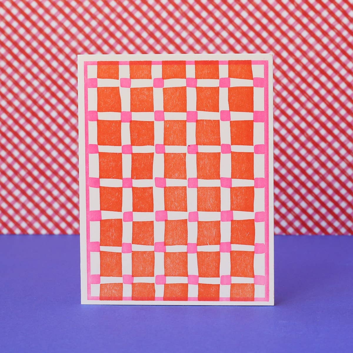 Red Squares on Squares Letterpress Card