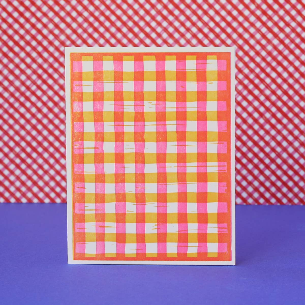 Pink Gingham Letterpress Card