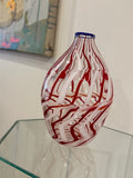 Red + White Swirly Art Glass Vase