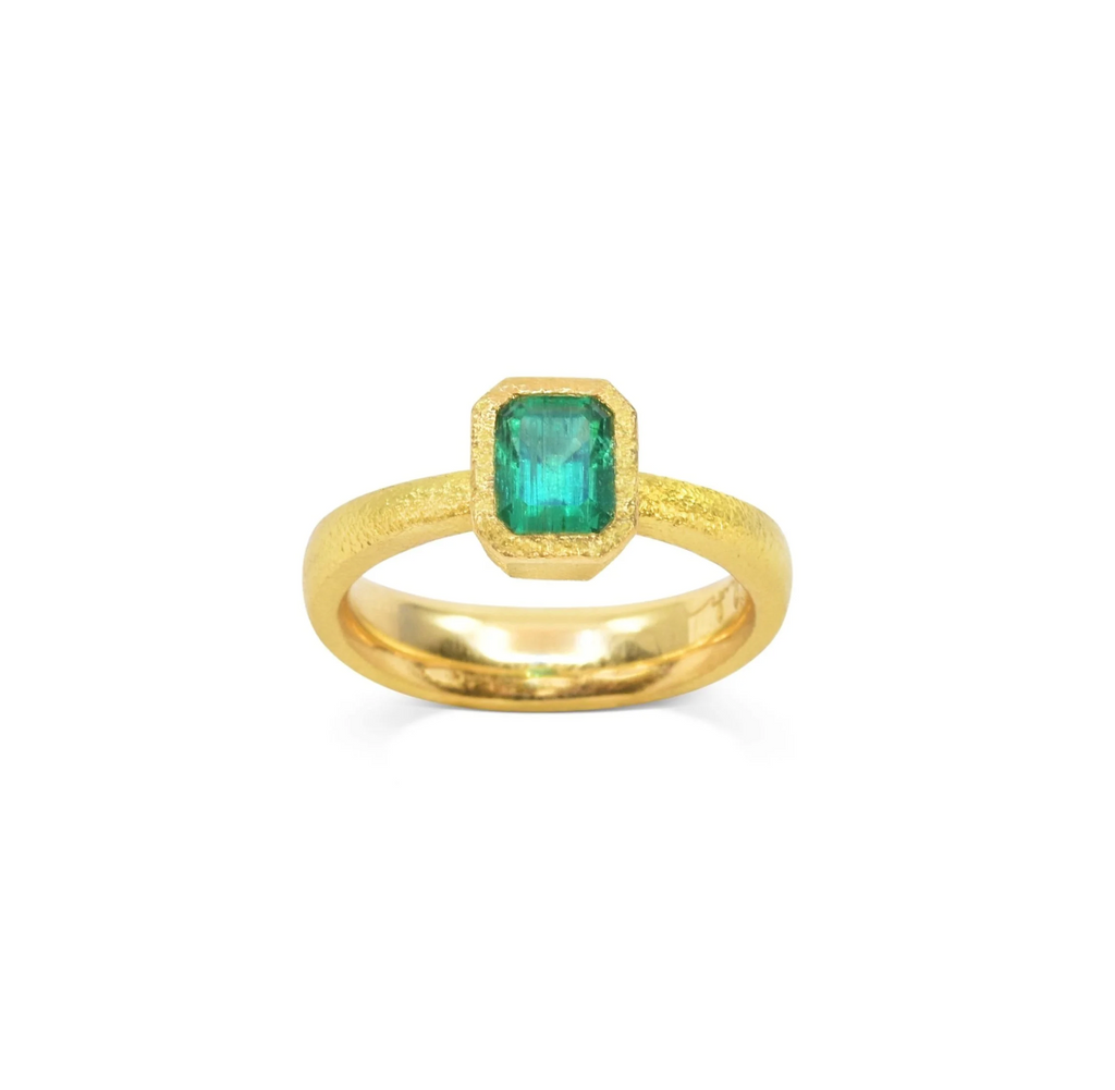 18K + Antique Cushion Cut Emerald Ring