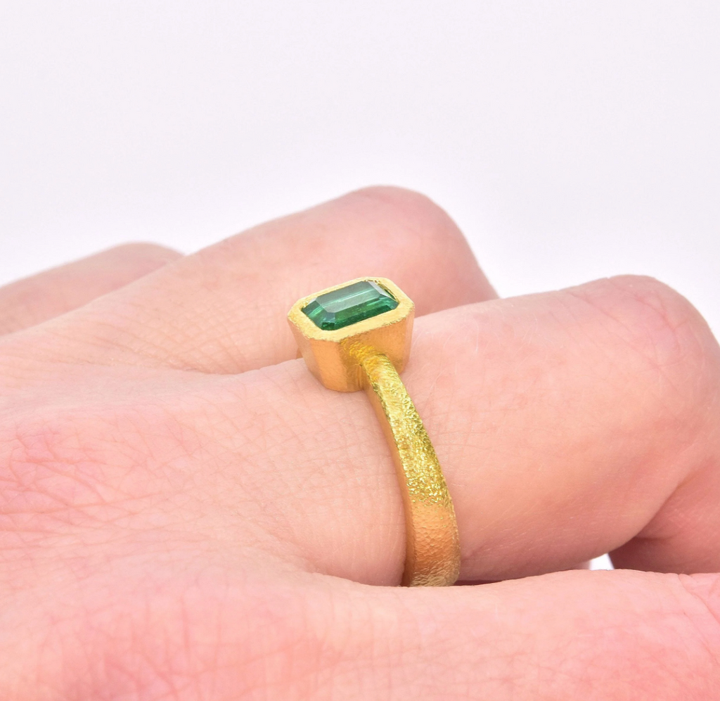 18K + Antique Cushion Cut Emerald Ring