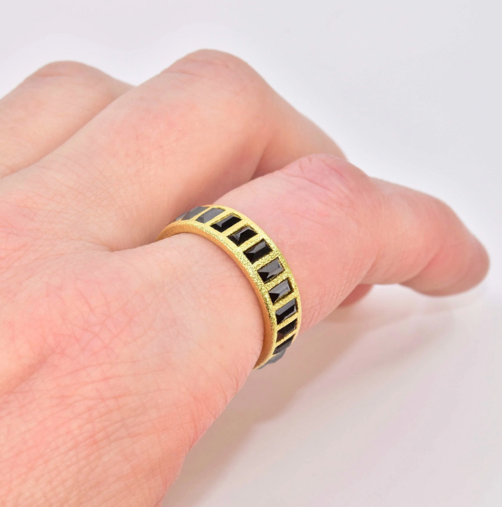 18K + Black Diamond Baguette Ring