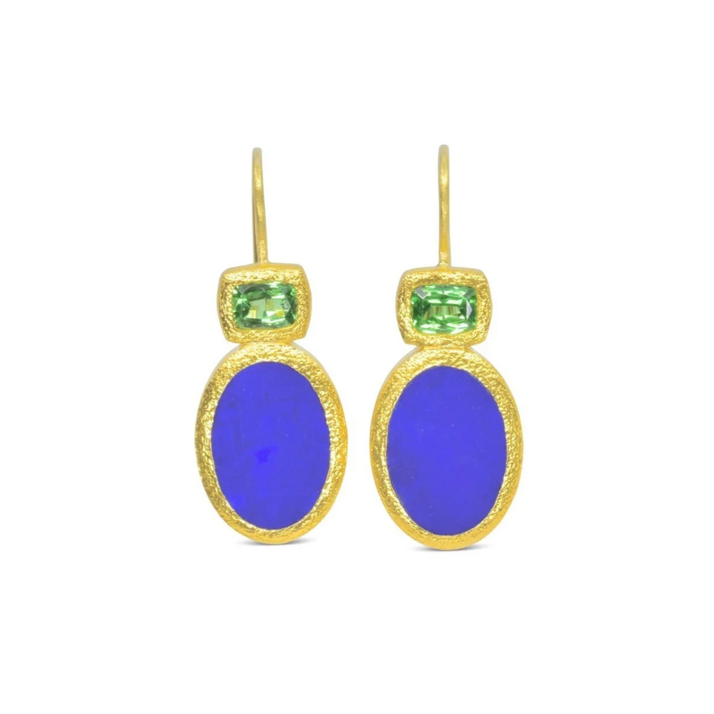22k Lapis + Tsavorite Garnet Earrings