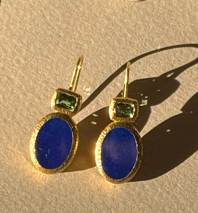 22k Lapis + Tsavorite Garnet Earrings