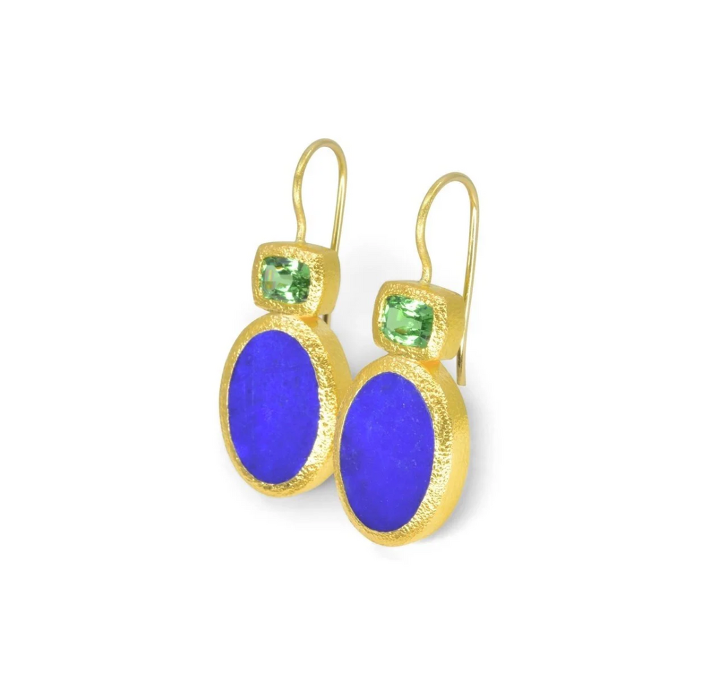 22k Lapis + Tsavorite Garnet Earrings