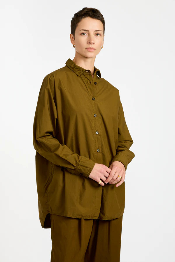 The Oversized Shirt in Olive Cotton Poplin