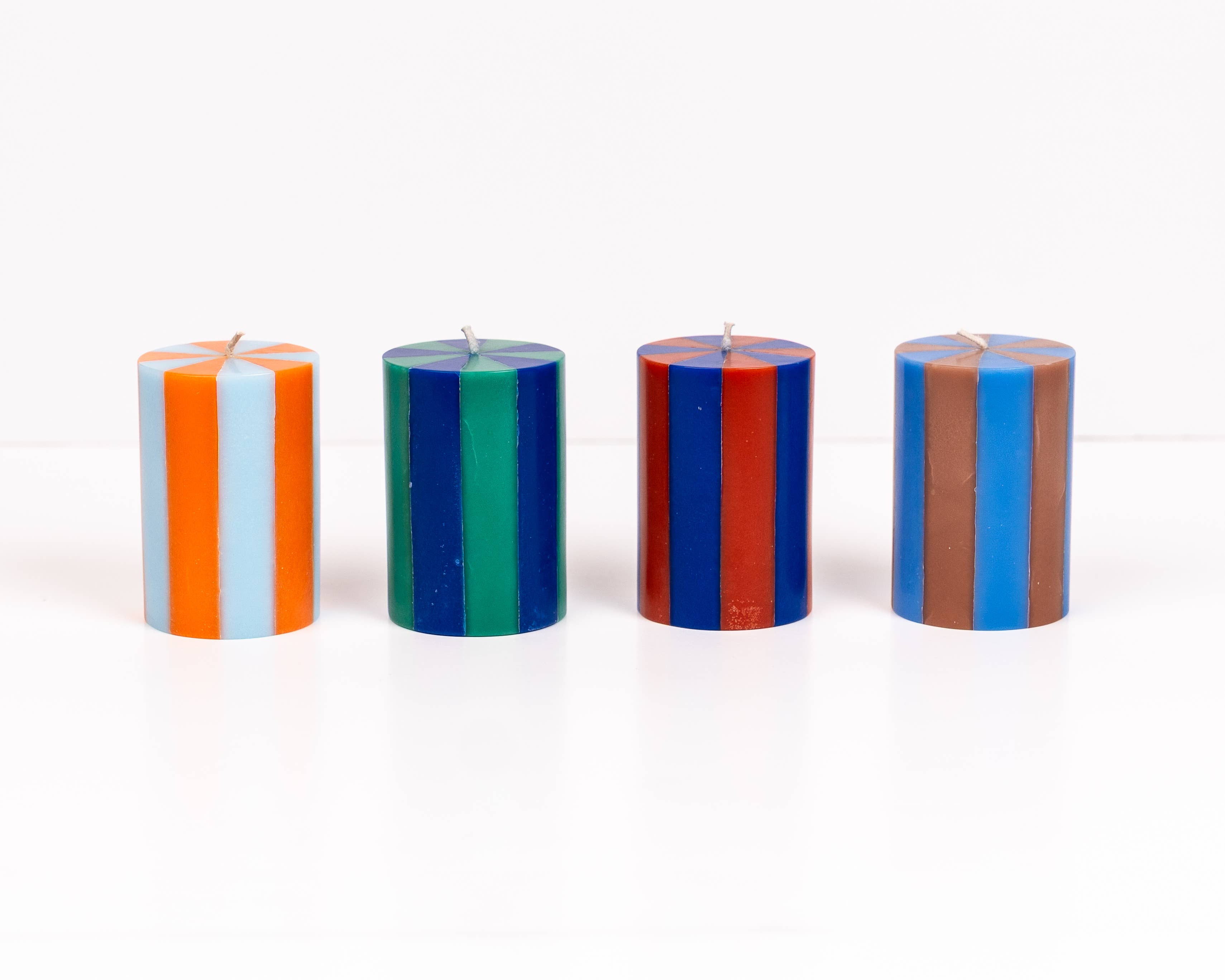Small Stripe Pillar Candle in Indigo + Terracotta