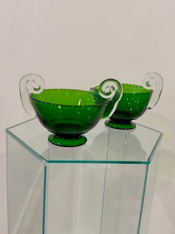 Vintage Green Glass Sugar + Creamer Set