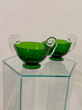 Vintage Green Glass Sugar + Creamer Set