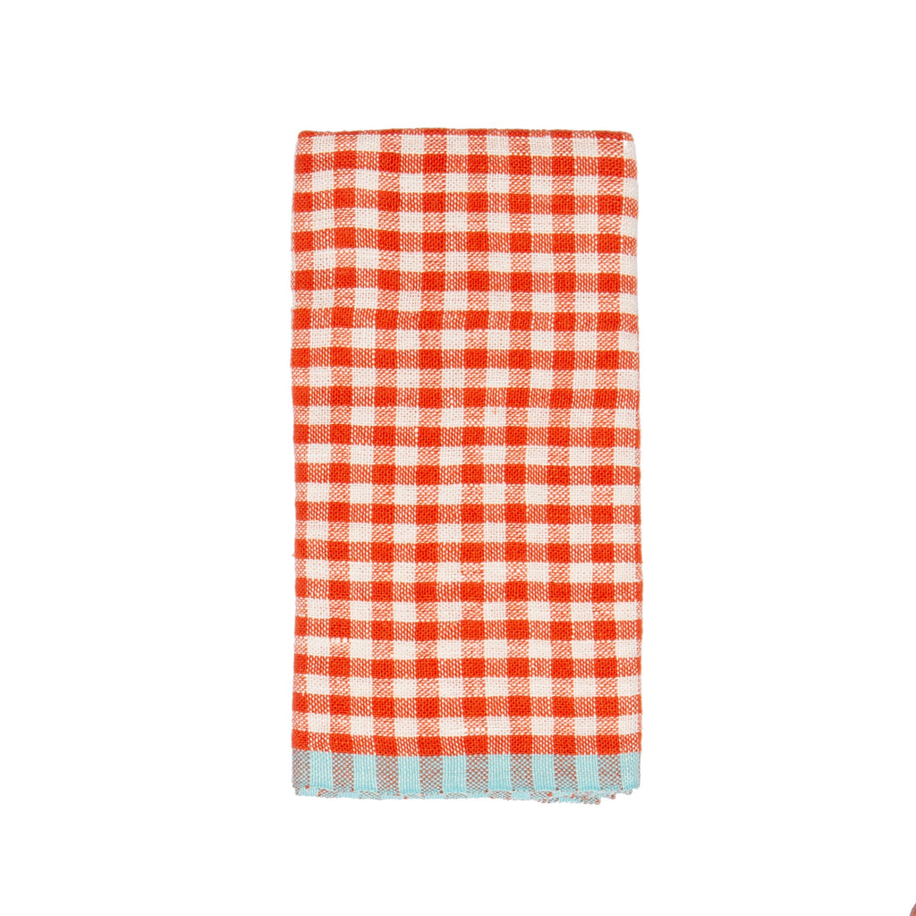 Two-Tone Orange + Aqua Gingham Tea Towel Set