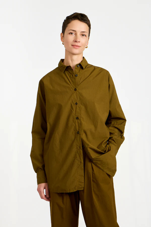 The Oversized Shirt in Olive Cotton Poplin