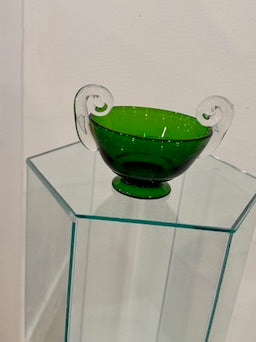 Vintage Green Glass Sugar + Creamer Set