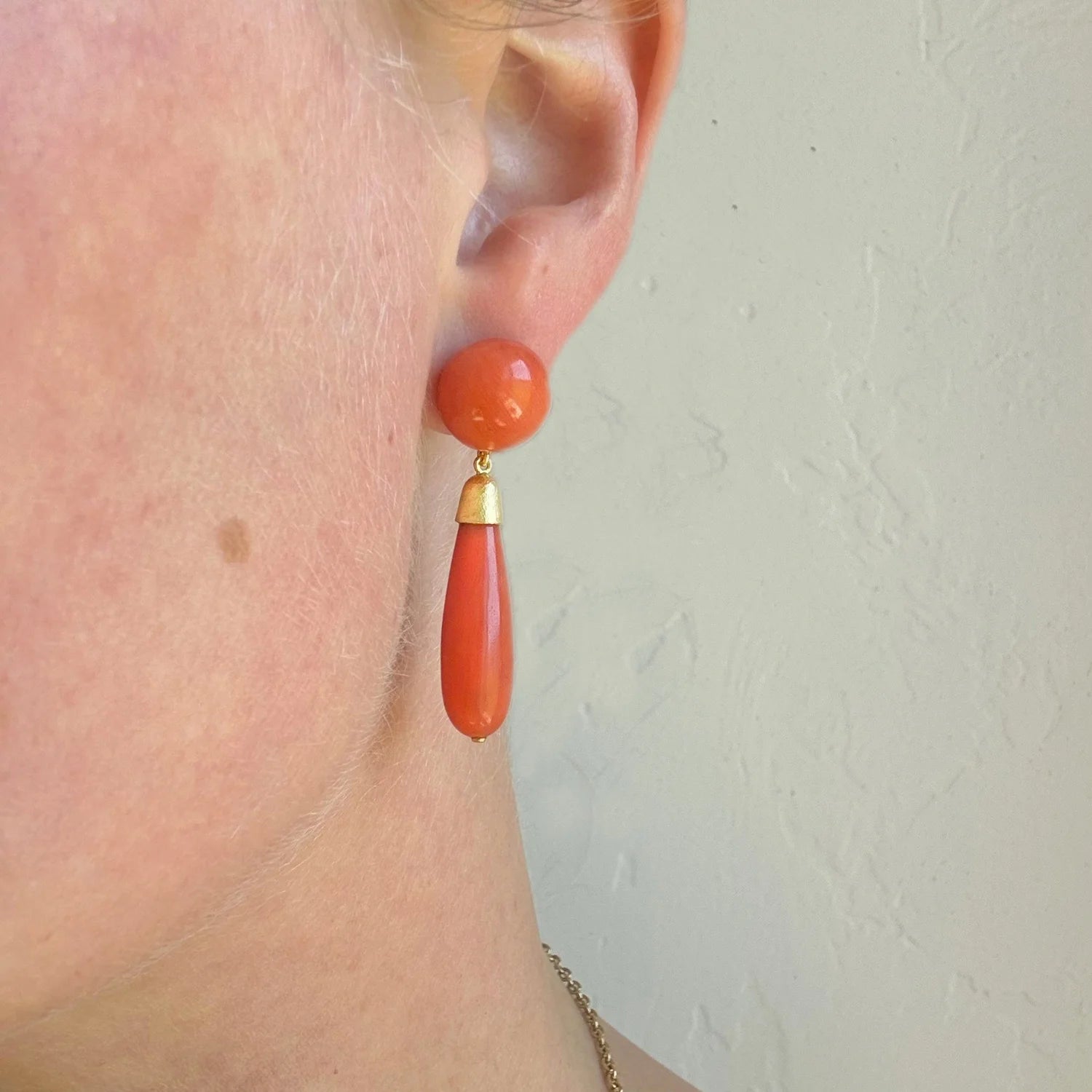 22k + Antique Coral Drop Earrings