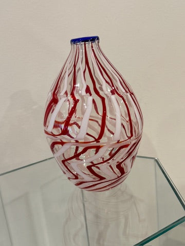 Red + White Swirly Art Glass Vase