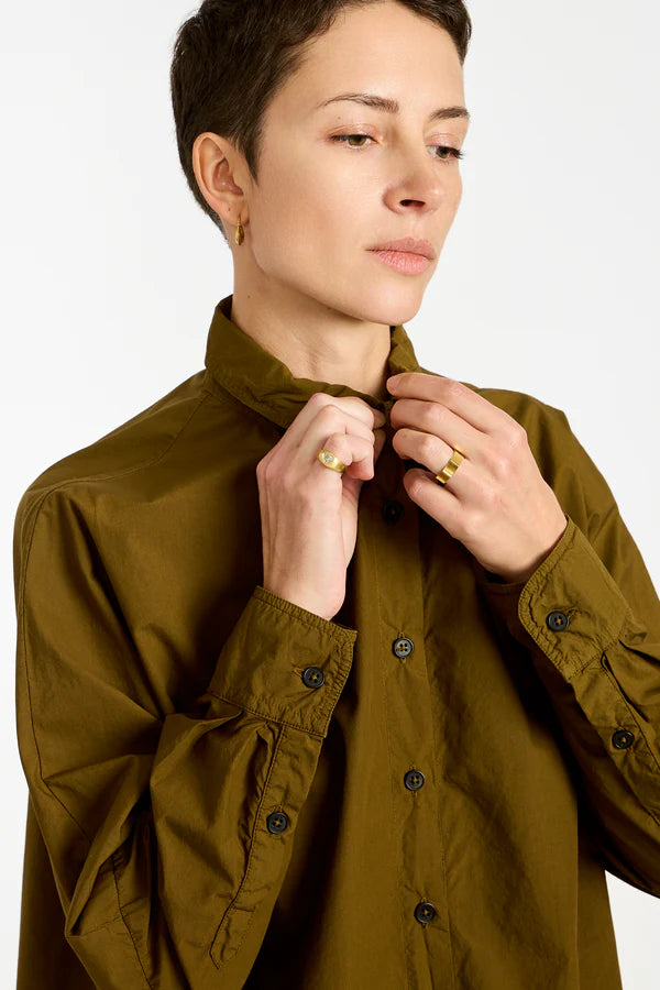 The Oversized Shirt in Olive Cotton Poplin