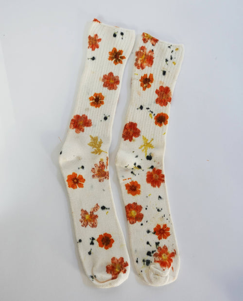 Flower Power Bamboo Socks in Cream Floral
