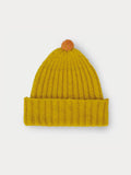 Brushed Rib Hat Speckled Pompom in Tumeric