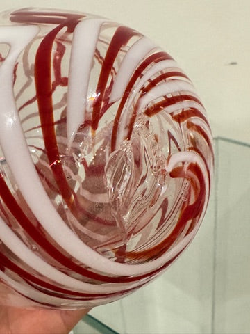 Red + White Swirly Art Glass Vase