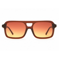 Sunglasses with brown and orange gradient lenses on a white background