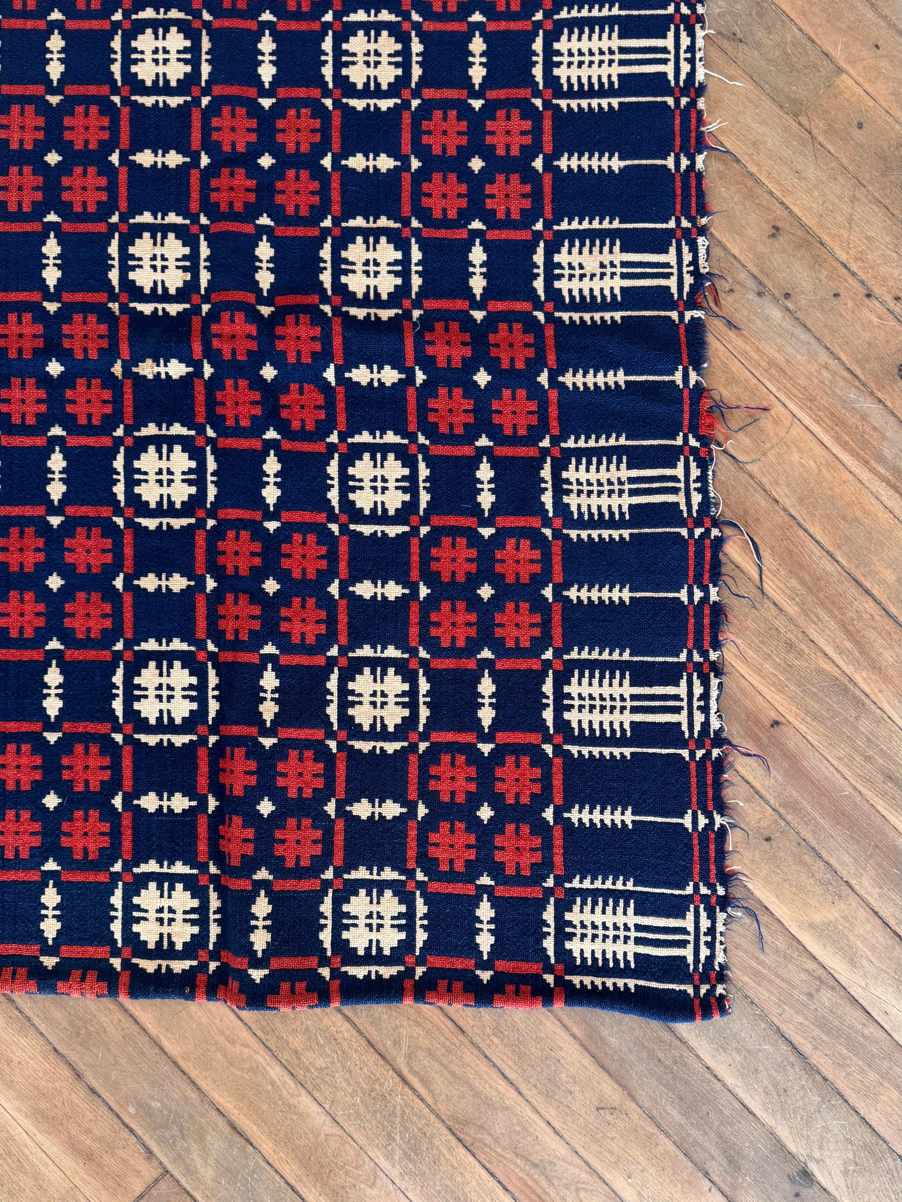 Blue and Red Antique Coverlet detail