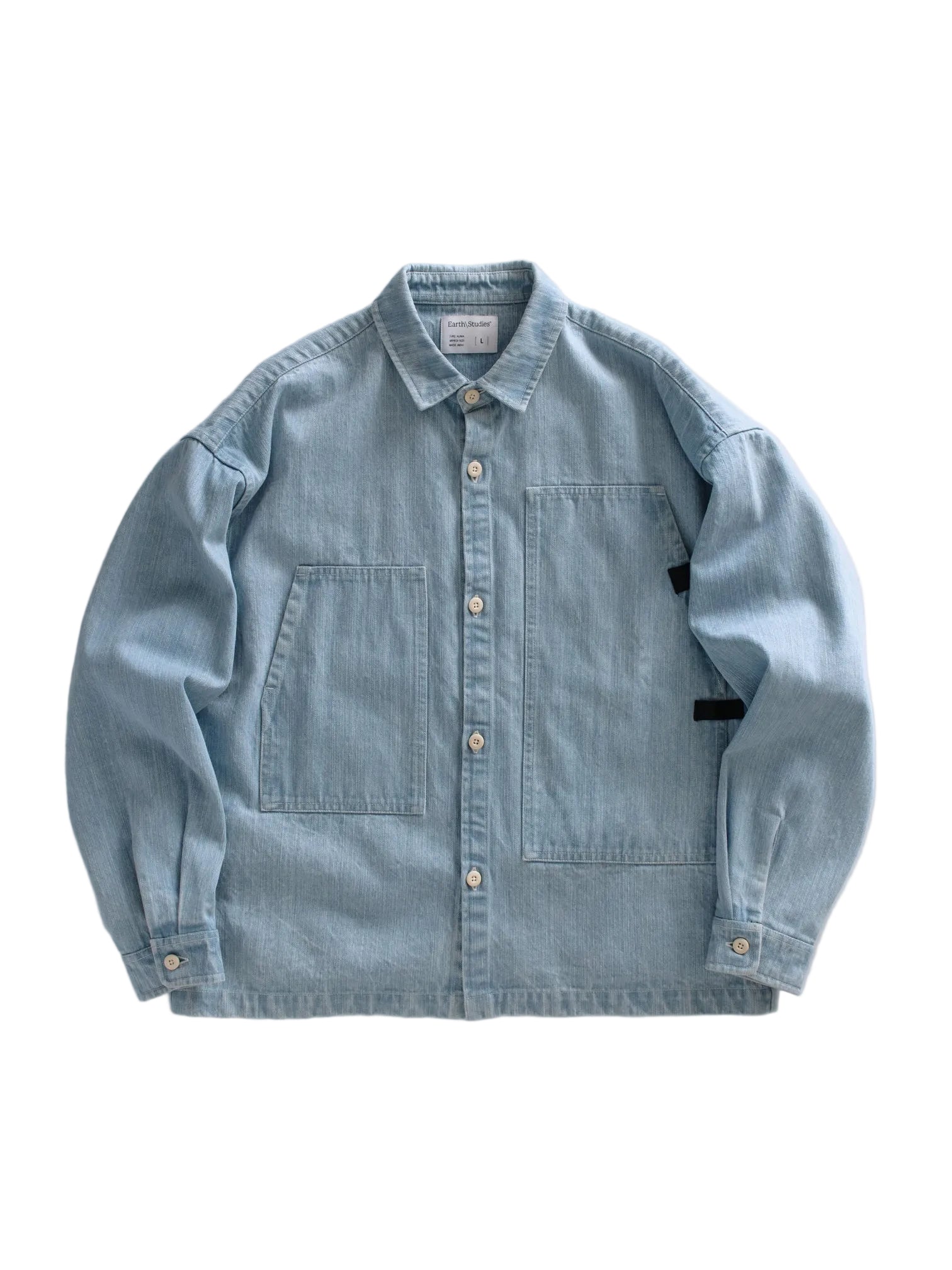 Light blue denim shirt on a white background