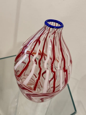 Red + White Swirly Art Glass Vase