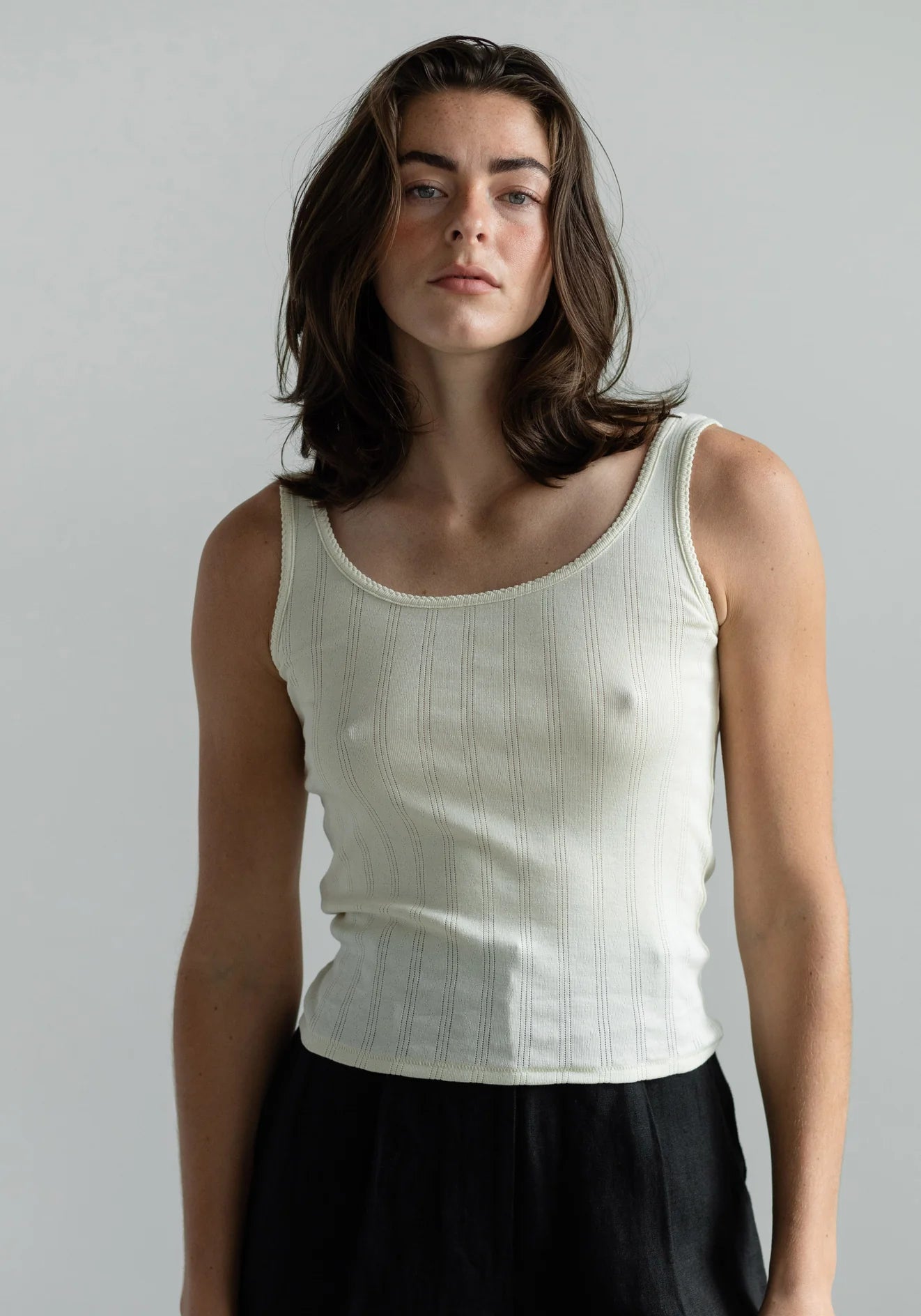 Pointelle Scoop Tank in Natural