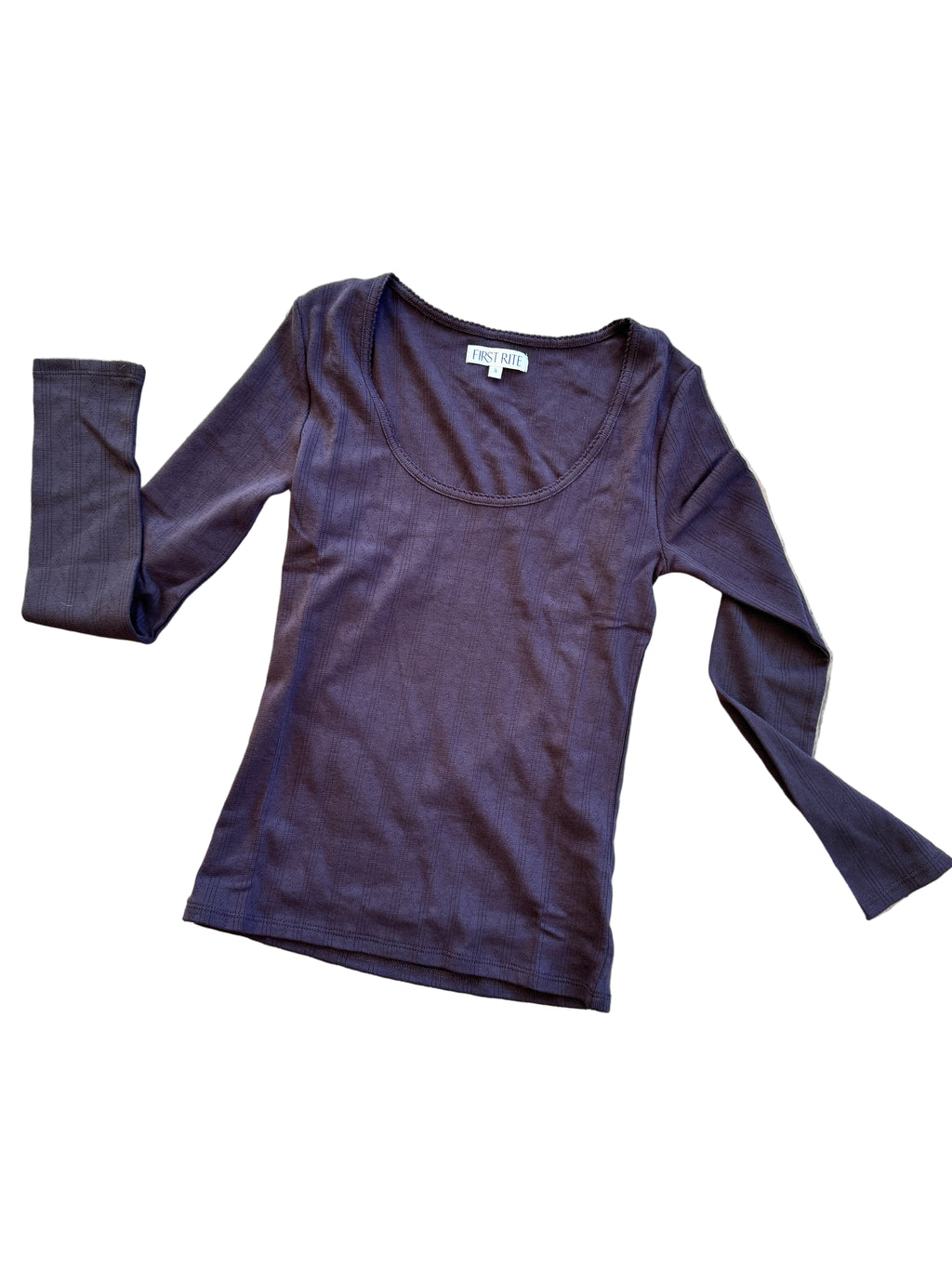 Long Sleeve Pointelle Scoop Neck Tee in Walnut