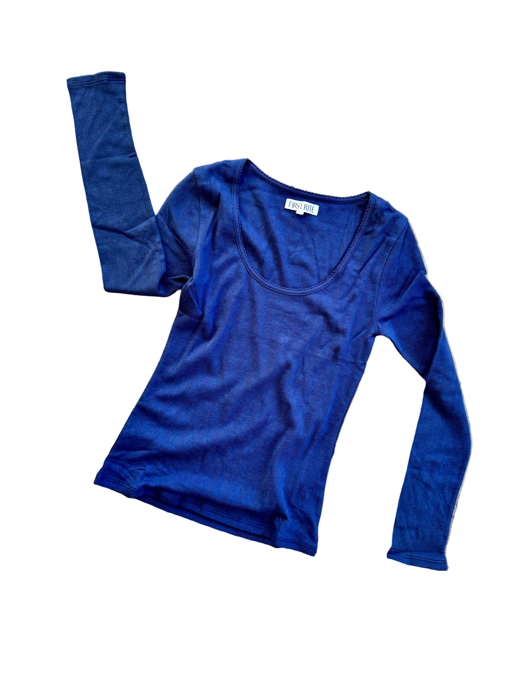 Long Sleeve Pointelle Scoop Neck Tee in Navy