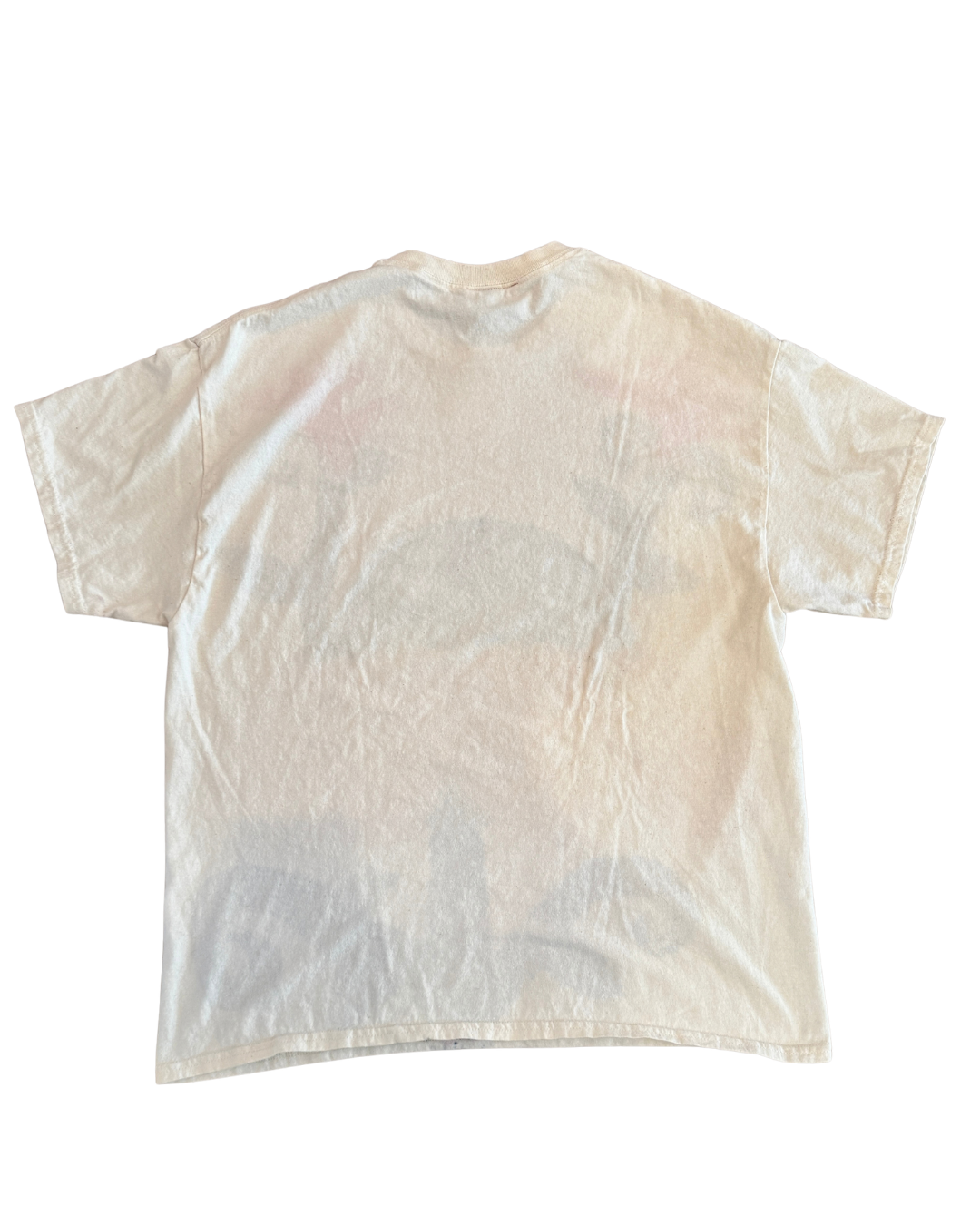 A cream-white short-sleeve t-shirt shown from the back, laid flat against a solid white background.
