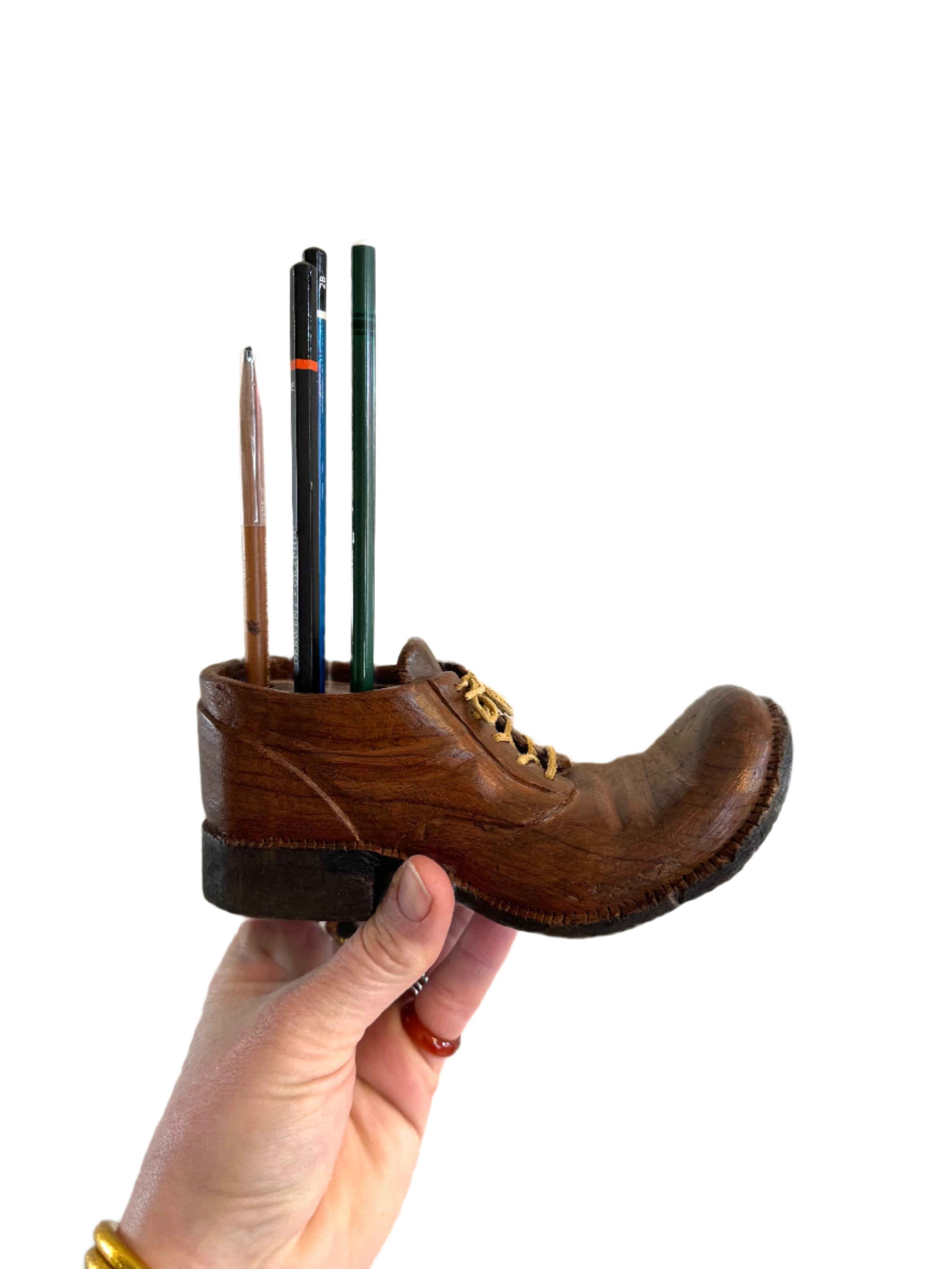 Hand-carved Shoe Desk Caddy