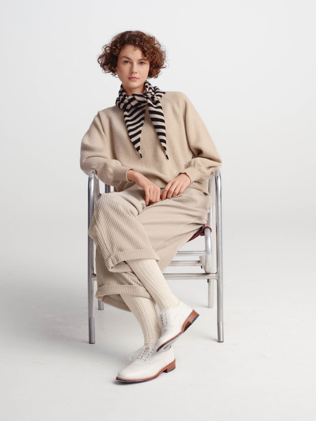 Plain Triangle Neckerchief in Pagoda + Oatmeal Stripe
