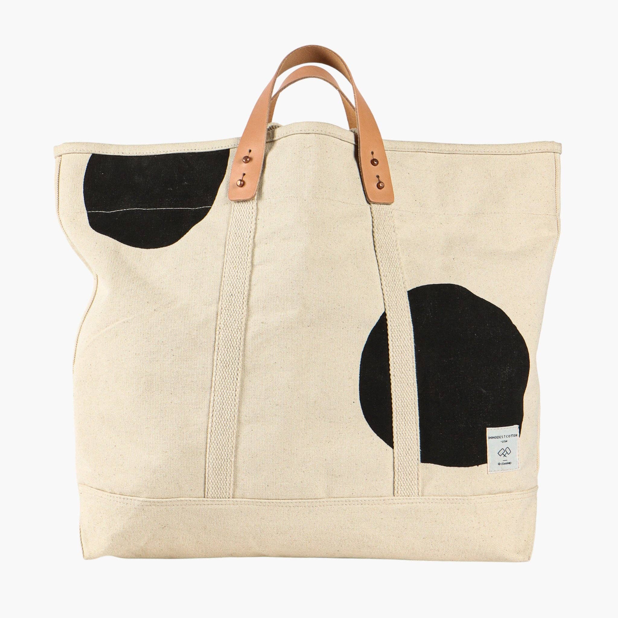 Large East West Tote in Black Polka