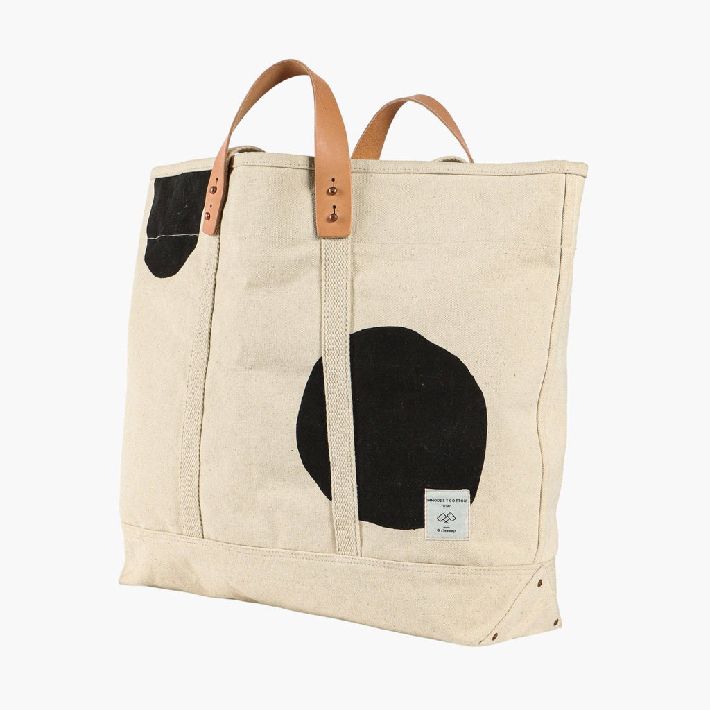 Large East West Tote in Black Polka