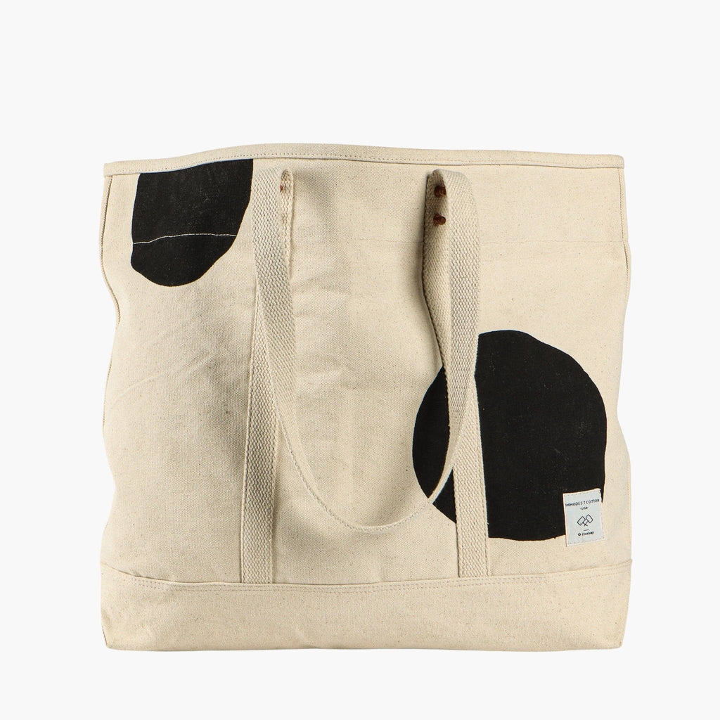 Large East West Tote in Black Polka