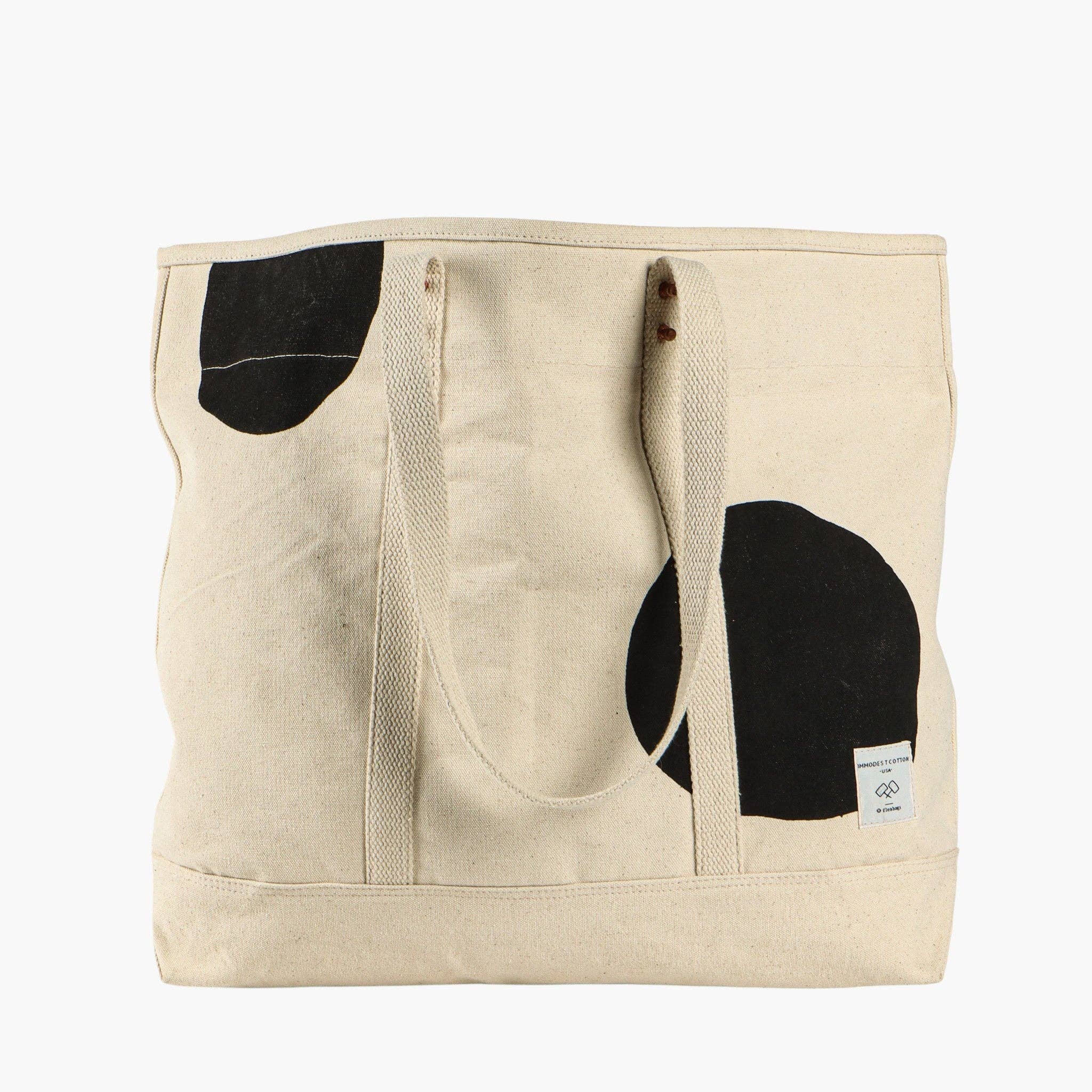 Large East West Tote in Black Polka