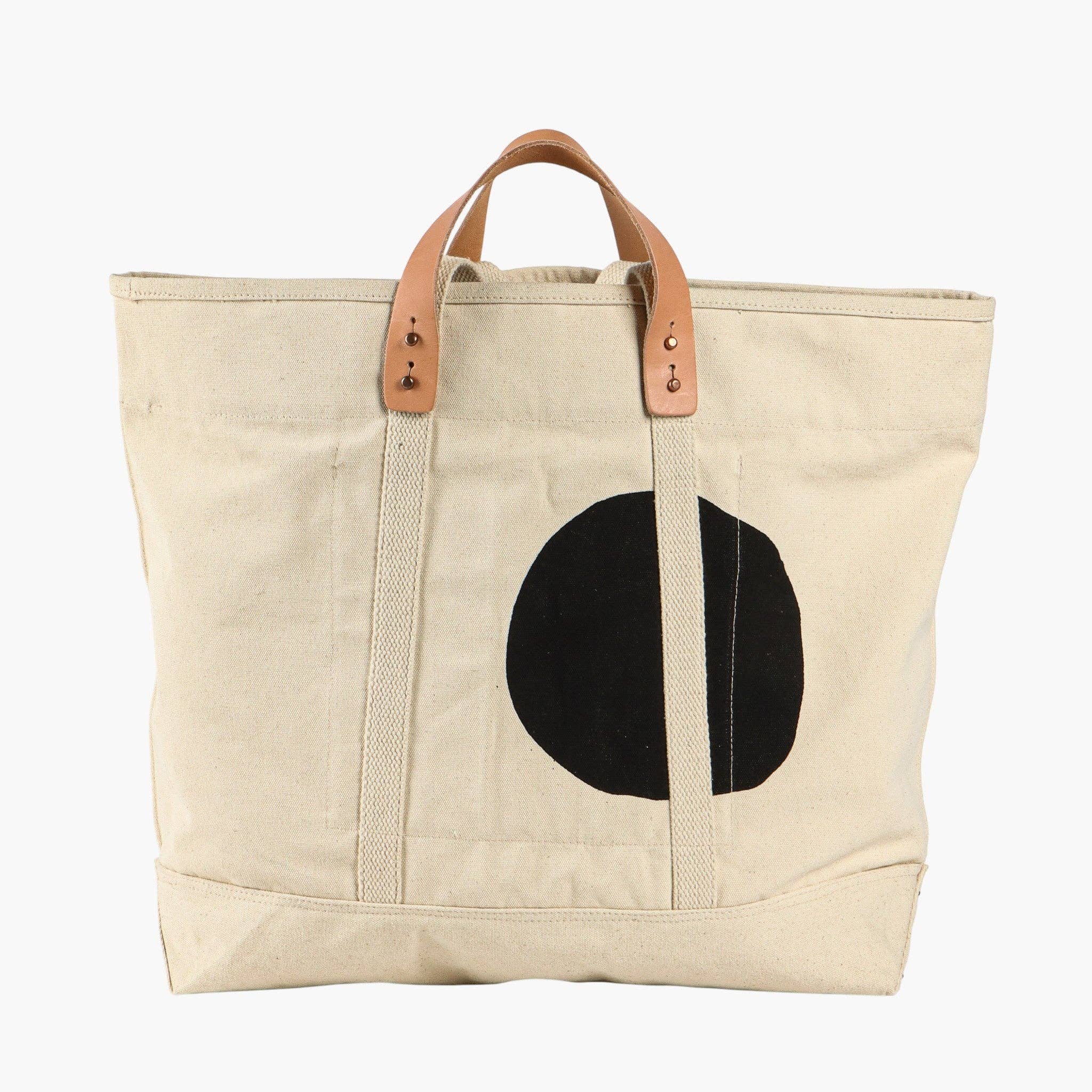 Large East West Tote in Black Polka