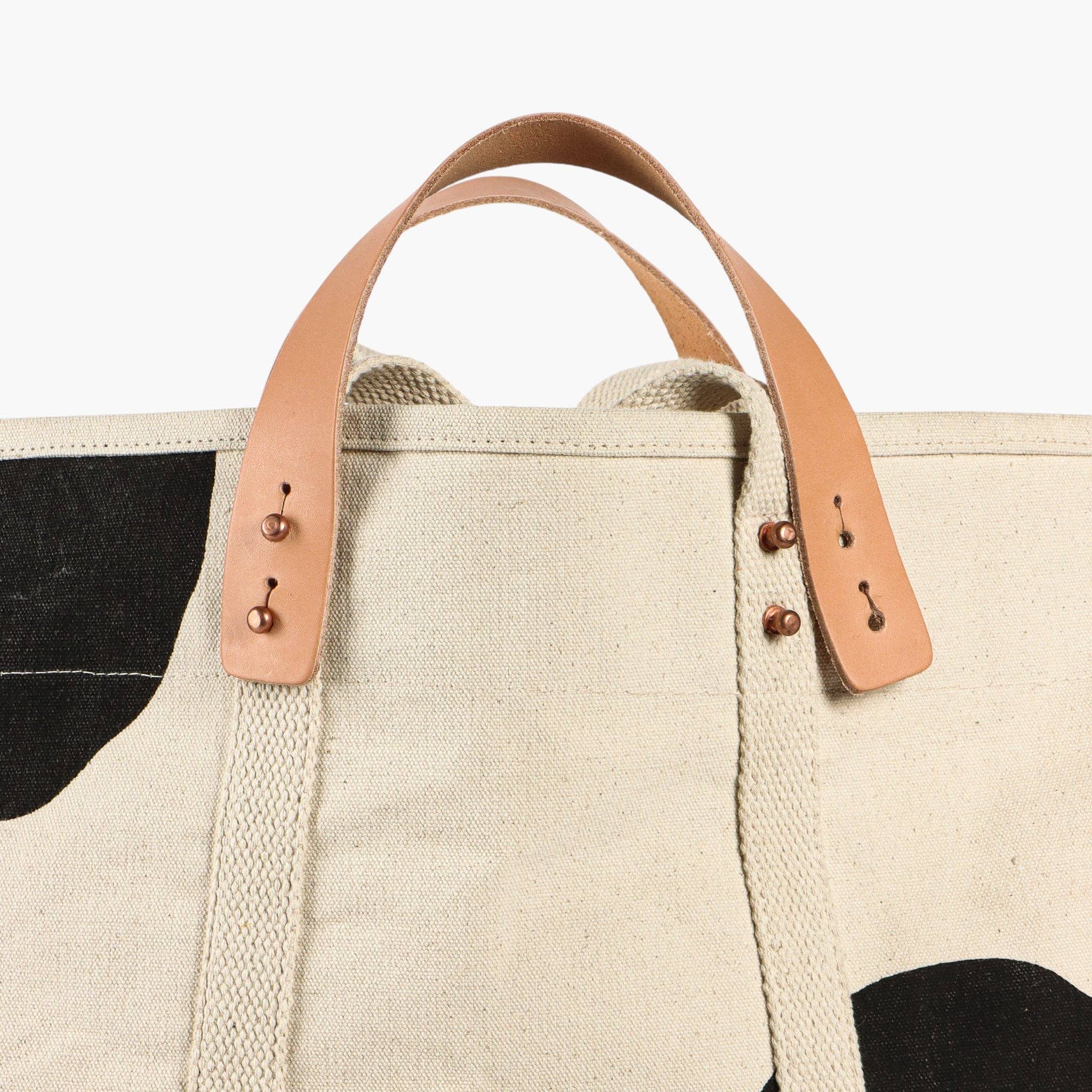 Large East West Tote in Black Polka