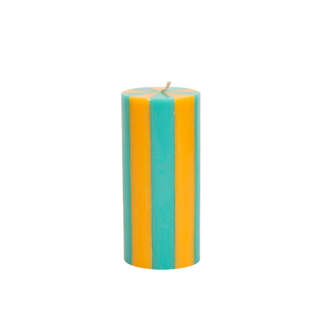 Medium Stripe Pillar Candle in Gold Ore + Teal Fade