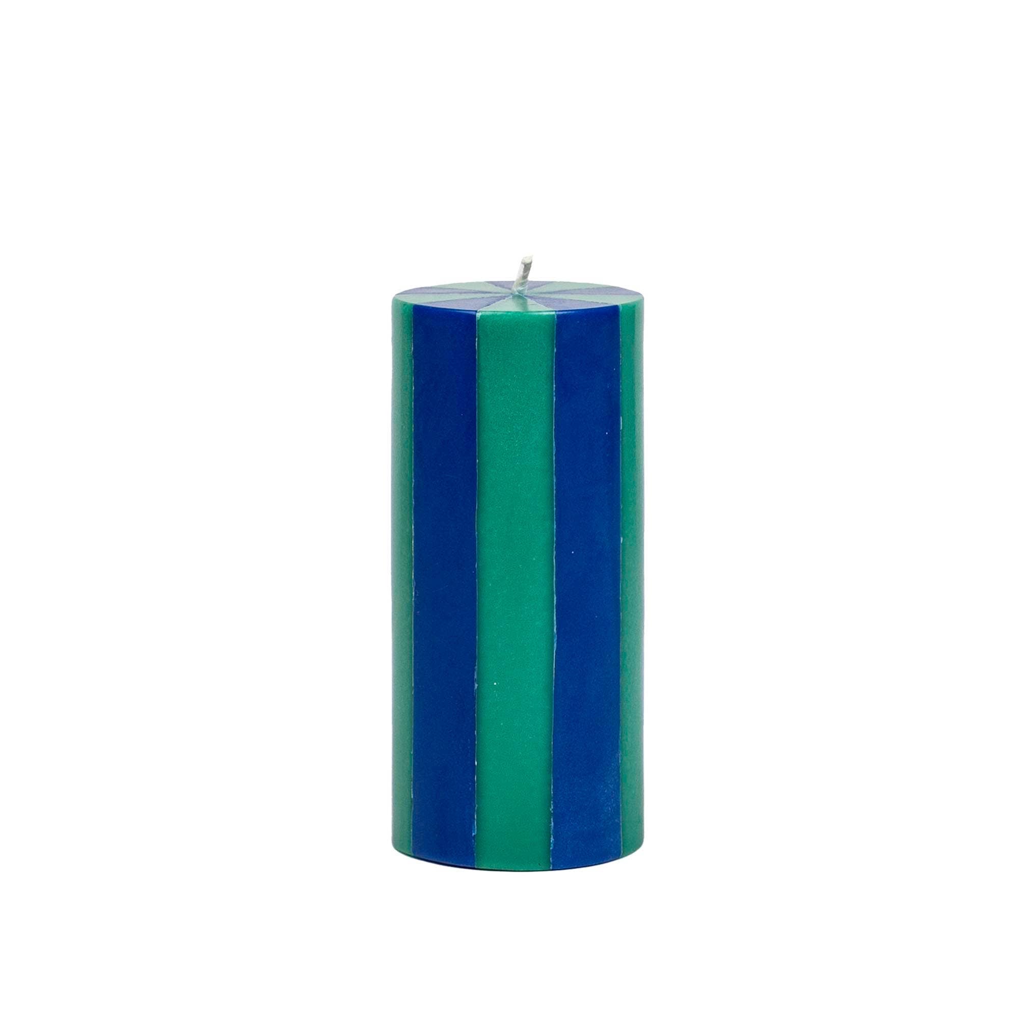 Medium Stripe Pillar Candle in Midnight Blue + Teal
