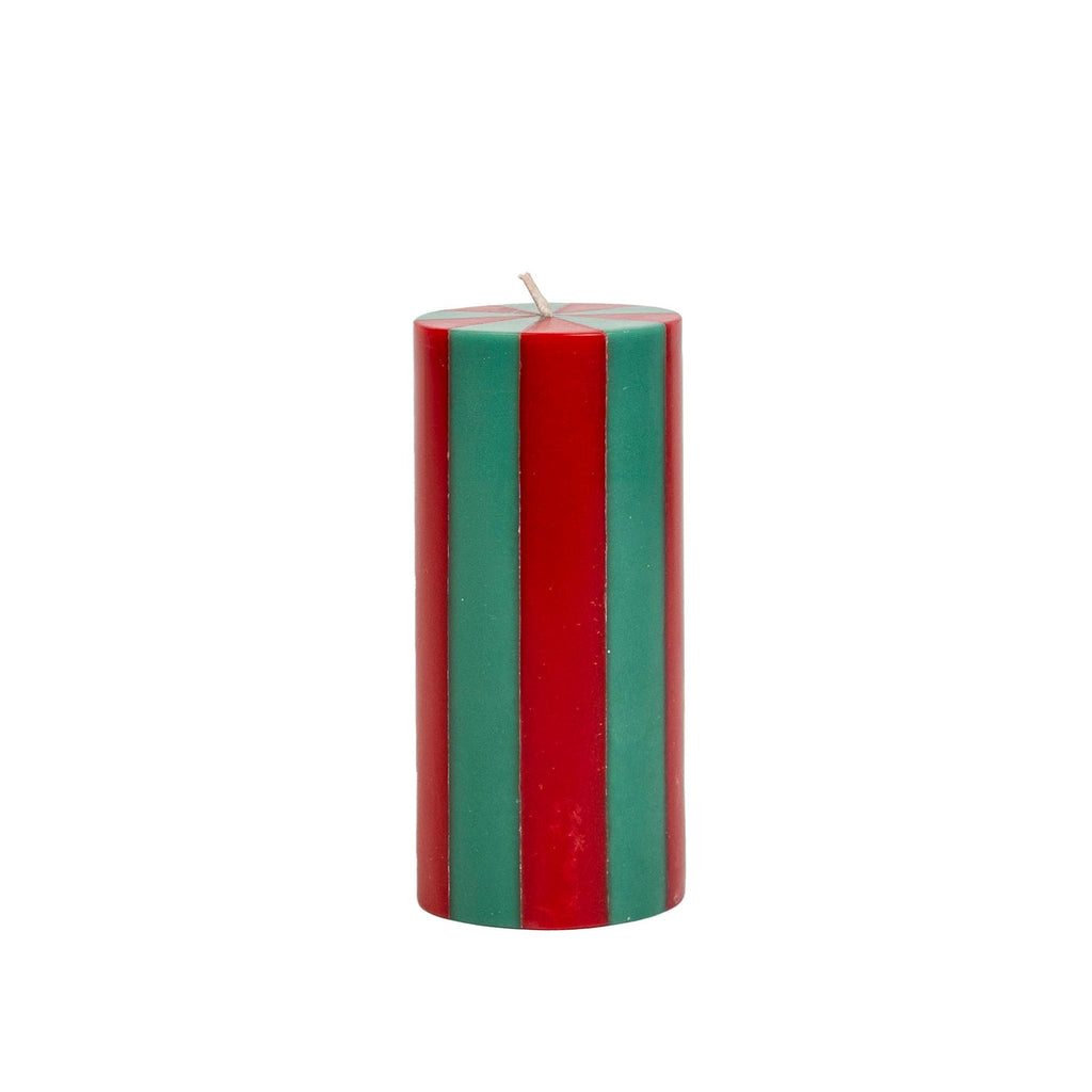 Medium Stripe Pillar Candle in Racing Red in Green