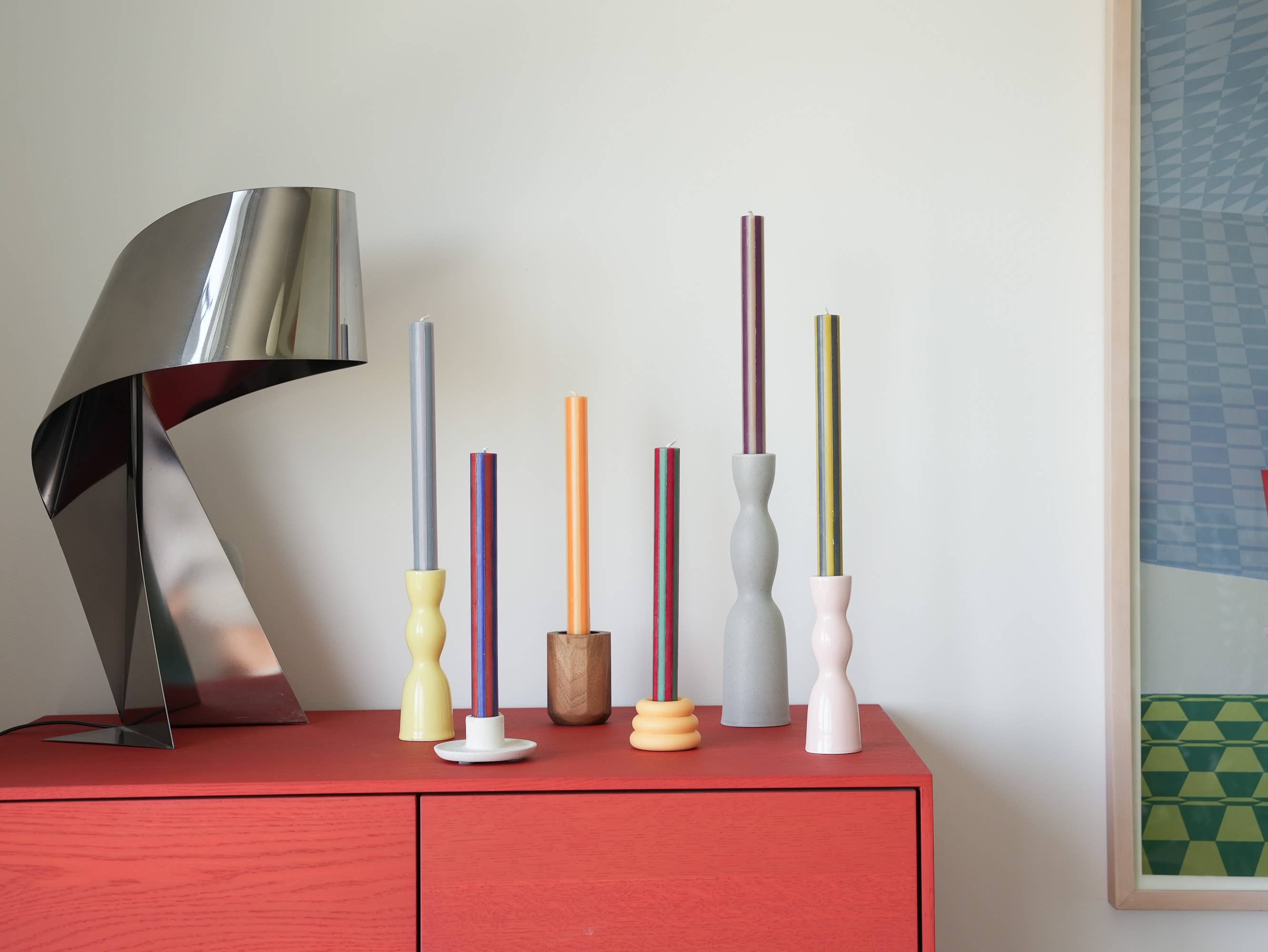 Mixed Stripe Dinner Candle Set
