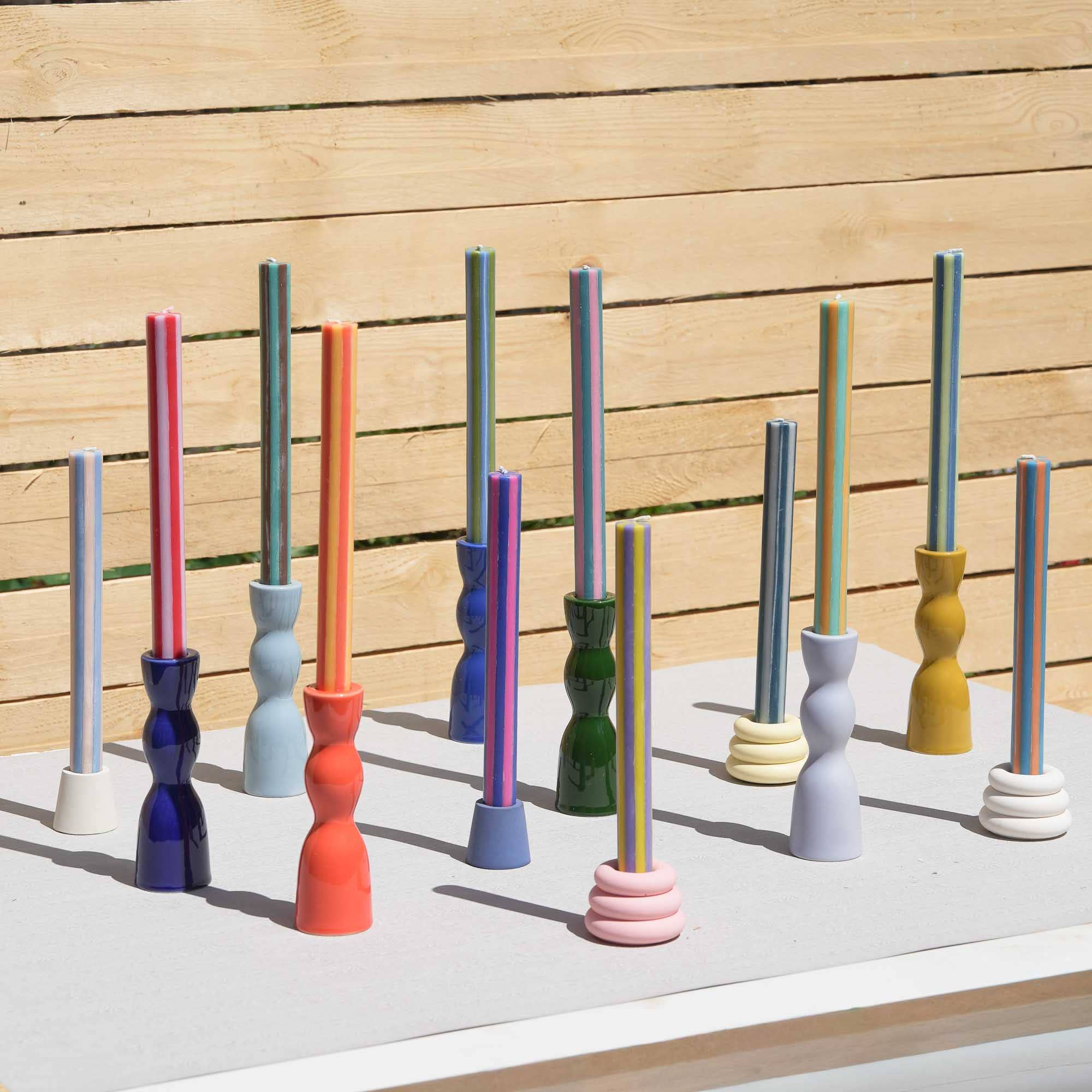Mixed Stripe Dinner Candle Set