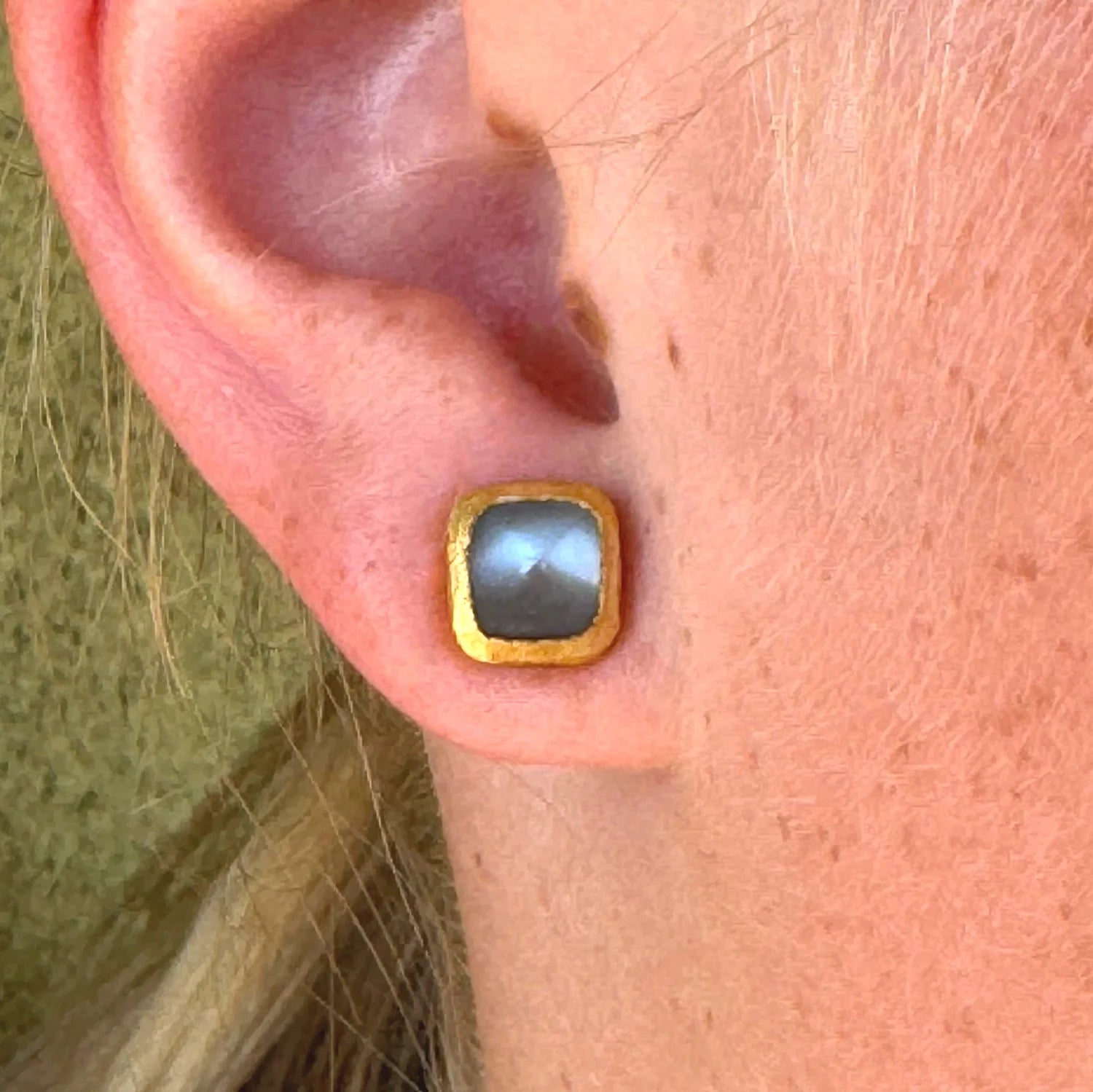 22k + Grey Moonstone Studs