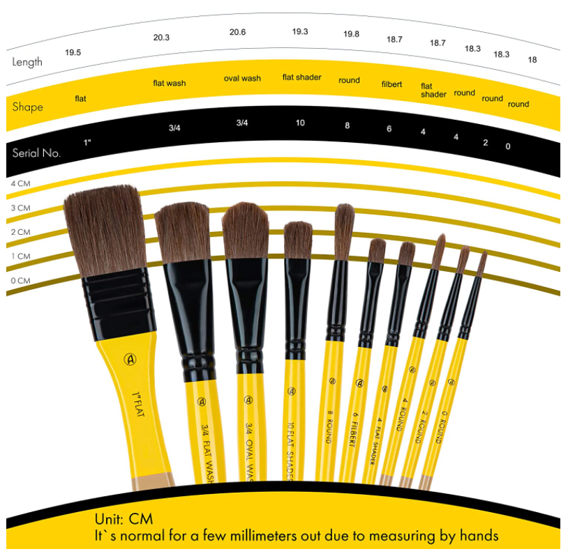 Natural Horse Hair Paint Brush 10-Piece Set