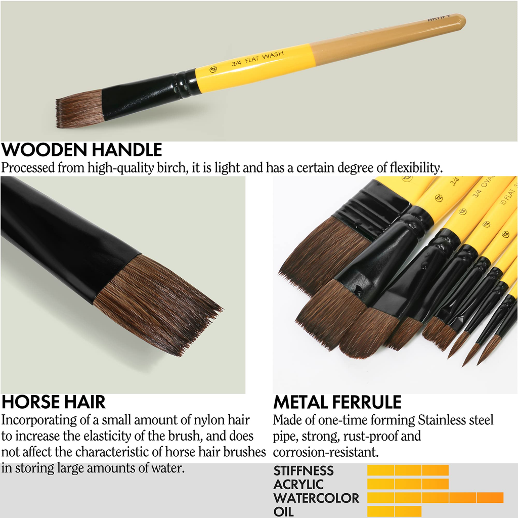 Natural Horse Hair Paint Brush 10-Piece Set